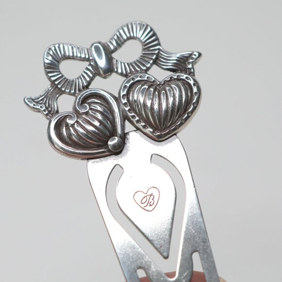 Vintage Brighton Bow Heart Retired Bookmark Silver Tone Metal Bookworm Taiwan - Picture 6 of 9